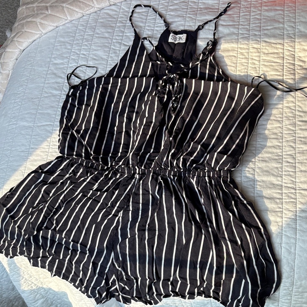 Striped Black and White Women's Romper